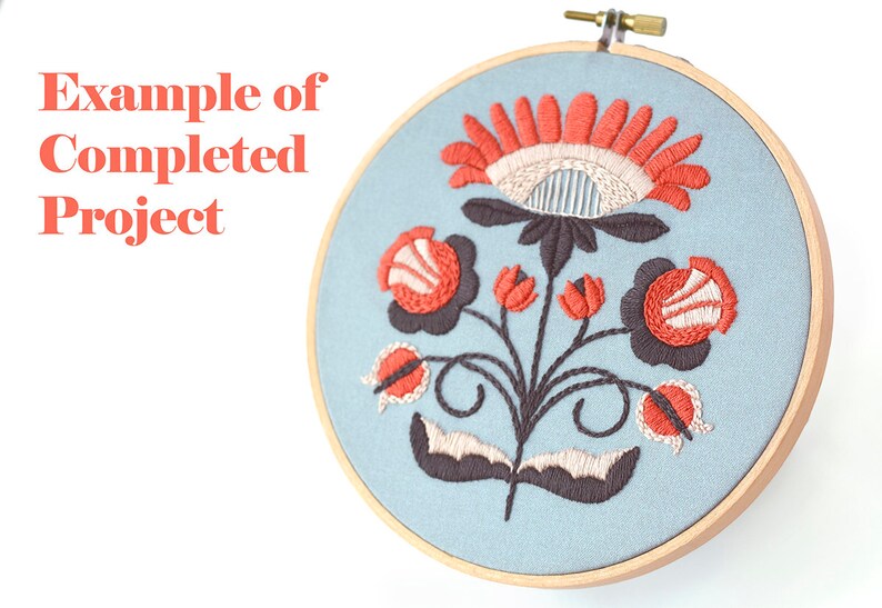 Beginner Embroidery Kit Floral Embroidery Kit Modern Embroidery Design Pre-Stamped Pattern FLOSSY FLORALS DIY Embroidery image 7