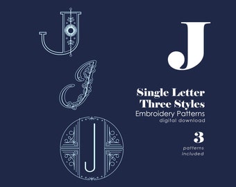 Monogram Embroidery Patterns | Letter J Hand Embroidery Patterns | Three Styles Included | Alphabet Letter Embroidery Designs