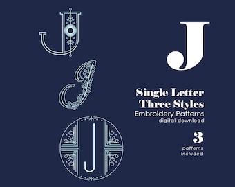 Letter J Embroidery Patterns | Art Deco, Floral, Starlight (PDF Pattern)