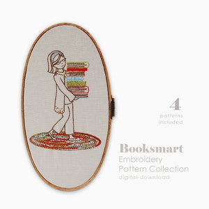 Embroidery Pattern for Book lovers, reading library books embroidery