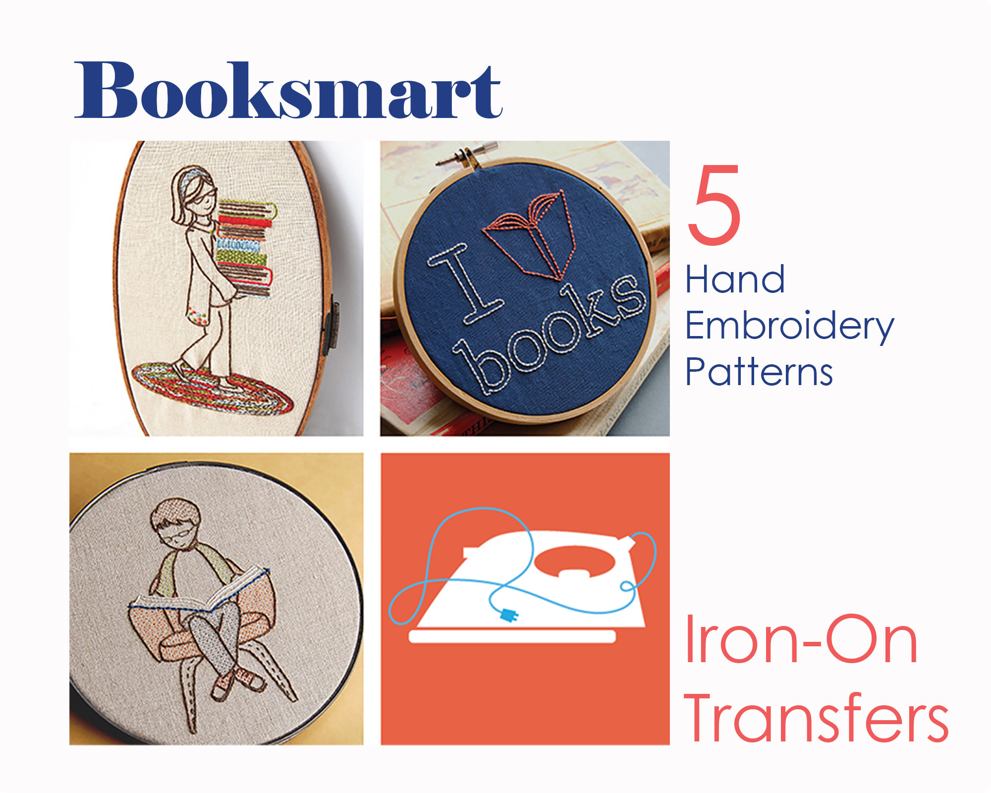 SALE Iron on Embroidery Patterns BOOKSMART Embroidery 