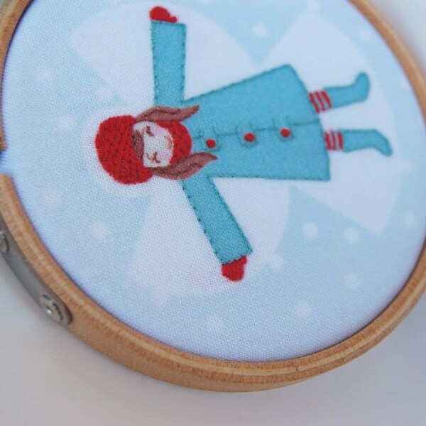 Holiday Ornament, Aqua and Red Hand Embroidered Snow Angel, Handmade Christmas Ornament by SeptemberHouse