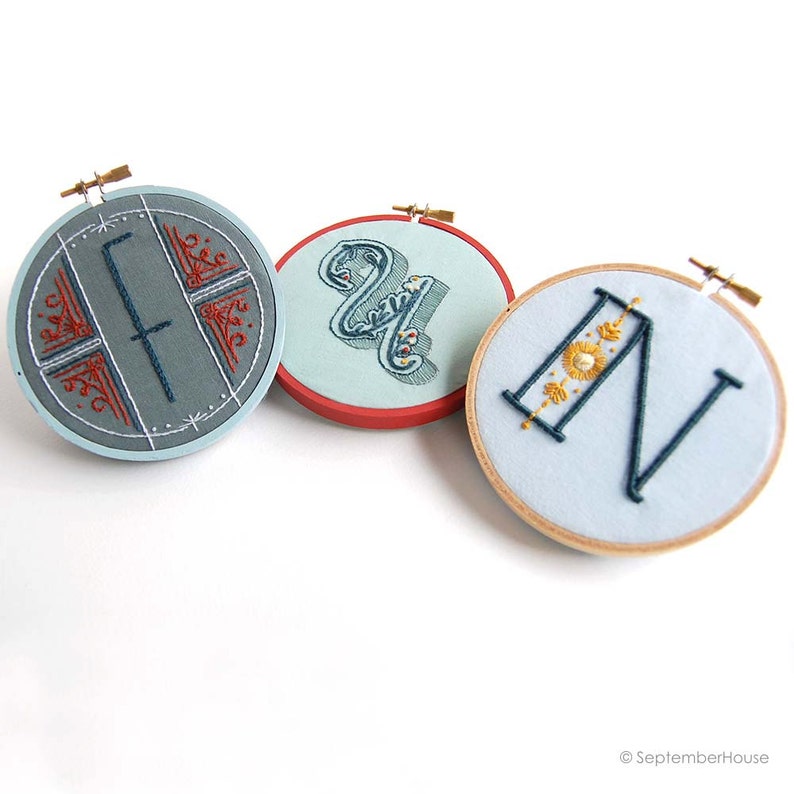 Embroidery Patterns Modern Monograms Letter N hand embroidery patterns in three styles Alphabet Letter embroidery designs by SeptemberHouse image 2