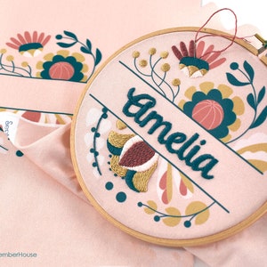 Embroidery Kit | Floral Embroidery Design | Personalized Embroidery Kit | Modern Pink Floral Embroidery | Beginner Embroidery Kit