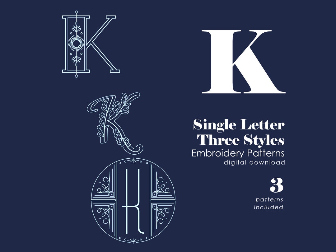 Patterned K Letter Letter K Embroidery Pattern | Art Deco, Floral, Starlight (PDF Pattern ...