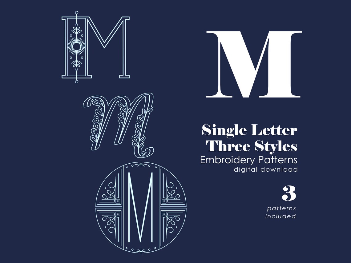 Monogram Embroidery Patterns | Letter M Hand Embroidery Pattern in 3 ...