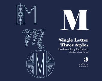 Monogram Embroidery Patterns | Letter M Hand Embroidery Pattern in 3 Styles | Alphabet Embroidery Designs | Initial Pattern | PDF