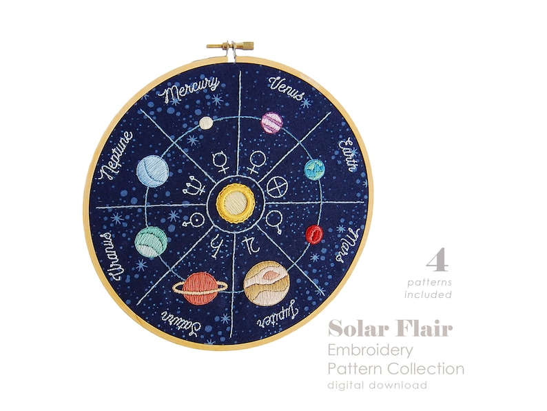 Space Embroidery Patterns for hand embroidery, planets embroidery