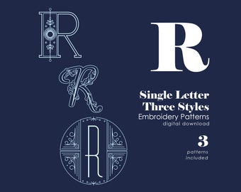 Monogram Embroidery Pattern | Letter R Hand Embroidery Designs in 3 Variations | Alphabet Letter Embroidery | Digital File