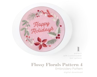 Embroidery Pattern | PDF Download | Holiday Embroidery | Christmas Patterns | Wreath Pattern | Modern Floral Embroidery | Beginner Patterns