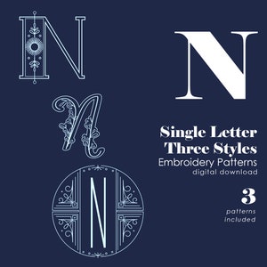 Embroidery Patterns Modern Monograms Letter N hand embroidery patterns in three styles Alphabet Letter embroidery designs by SeptemberHouse