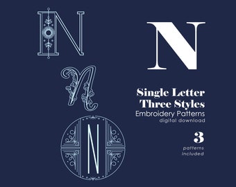 Embroidery Patterns Modern Monograms Letter N hand embroidery patterns in three styles Alphabet Letter embroidery designs by SeptemberHouse