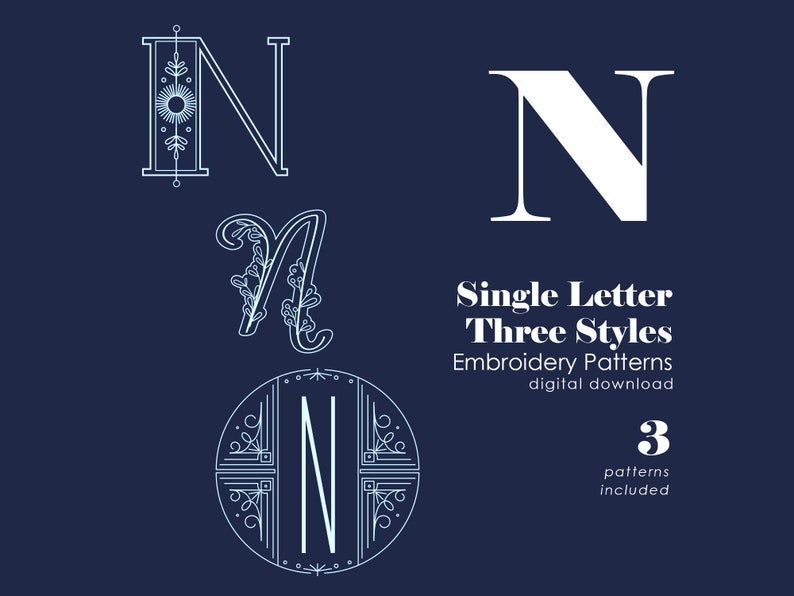 Modern Monogram Letter N embroidery pattern