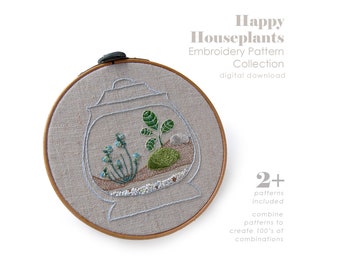 Houseplant Patterns | Embroidery Patterns | HAPPY HOUSEPLANTS Mix & Match Embroidery Designs | PDF Patterns | Plant Décor