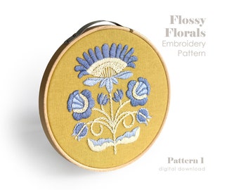 Floral Embroidery Pattern | Folk Flower Embroidery Pattern | Modern Flower Embroidery Design | DIY Embroidery | Beginner Embroidery Pattern