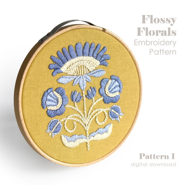 Floral Embroidery Pattern | Folk Flower Embroidery Pattern | Modern Flower Embroidery Design | DIY Embroidery | Beginner Embroidery Pattern