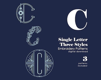 Letter C Embroidery Pattern | Art Deco, Floral, Starlight (PDF)