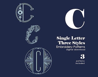 Letter C Embroidery Pattern | Hand Embroidery Pattern in 3 Styles | Alphabet Embroidery Designs | Initial Pattern | PDF