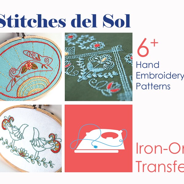 Iron-On Embroidery Pattern | Stitches del Sol Mexican Art Inspired Embroidery Patterns | Beginner Embroidery | Folk Floral Embroidery