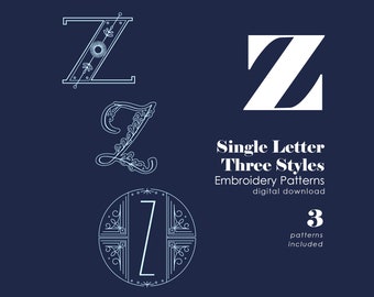 Monogram Embroidery Patterns | Letter Z Hand Embroidery Pattern in 3 Styles | Initial Pattern | Alphabet Embroidery Designs | PDF