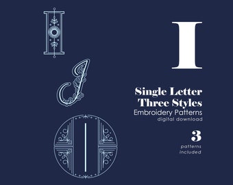 Patrones de bordado / Diseños modernos de bordado a mano con monograma letra I en 3 estilos / Patrón de bordado inicial / Descarga en PDF
