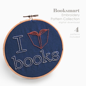 Embroidery patterns books and reading book lovers library pattern