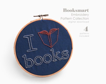 Embroidery Patterns | BOOKSMART Modern Hand Embroidery Patterns | PDF Download | Patterns for Book Nerds & Book Lovers | Embroidery Designs