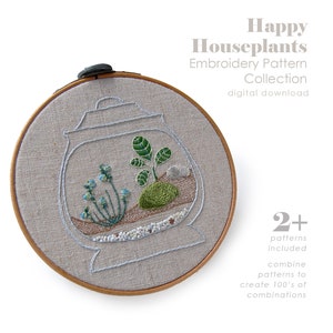 Embroidery Patterns | Houseplants Hand Embroidery Designs | Mix & Match Pattern Designs | Plant Patterns | Beginner Embroidery