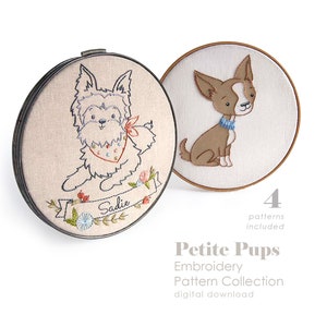 Dog Embroidery Patterns | Cute Dogs Hand Embroidery Designs | PETITE PUPS | Chihuahua | Boston Terrier | Dachshund | Yorkshire