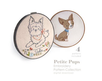 Dog Embroidery Patterns | Cute Dogs Hand Embroidery Designs | PETITE PUPS | Chihuahua | Boston Terrier | Dachshund | Yorkshire