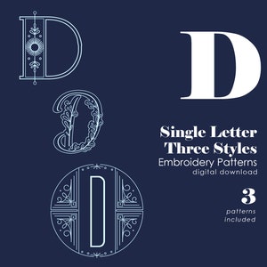 Patrones de bordado de monogramas / Patrón de bordado a mano letra D en 3 estilos / Patrón inicial / Diseños de bordado de alfabeto / PDF