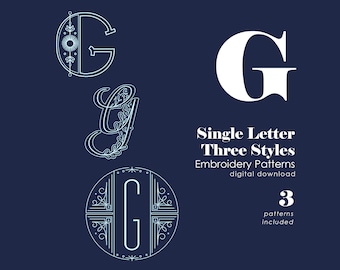 Embroidery Patterns Modern Monograms Letter G hand embroidery patterns in three styles Alphabet Letter embroidery designs by SeptemberHouse