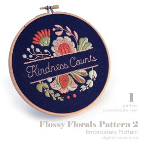 Embroidery Pattern | Modern Floral Embroidery Pattern | Customizable Embroidery Design | Folk Flowers Pattern Embroidery | Pattern Download