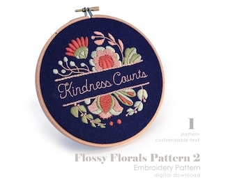 Embroidery Pattern | Modern Floral Embroidery Pattern | Customizable Embroidery Design | Folk Flowers Pattern Embroidery | Pattern Download
