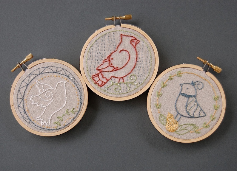 Embroidery Patterns FESTIVE FLOCK Holiday Hand Embroidery Patterns Holiday Birds Embroidery Designs Bird Patterns digital download image 6