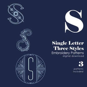 Monogram Embroidery Patterns | Letter S Hand Embroidery Patterns | Three Styles Included | Alphabet Letter Embroidery Designs | PDF