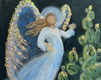 Angel Painting Original MINIATURE Acrylic Spiritual Healing Energy Religious  2.5" x 3.5"