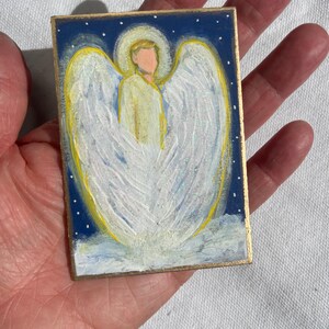 Engel Gemälde Original MINIATUR Acryl spirituelle Heilung Energie religiös 2,5 "x 3,5"