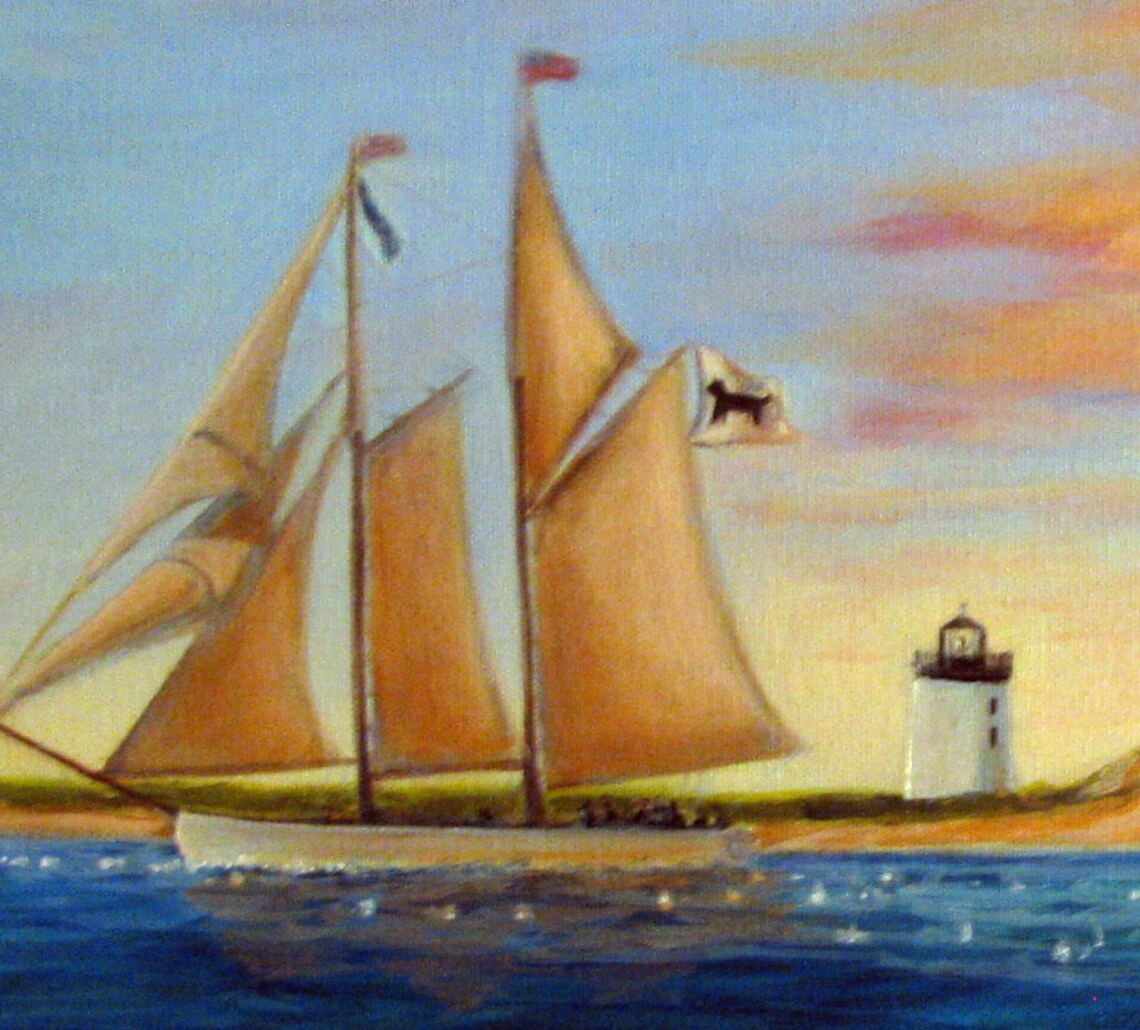 Original Acrylic Painting Sailboat Cape Cod Lighthouse Sea Etsy