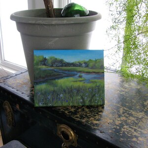 Trees Pond River Marsh Original Acrylic Landscape Painting 8x10 Free shipping image 4