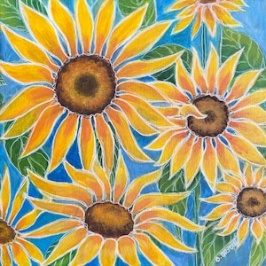Yellow Sunflowers Flowers Floral Acrylic Original Wall Decor Art 12&quot;x12&quot;