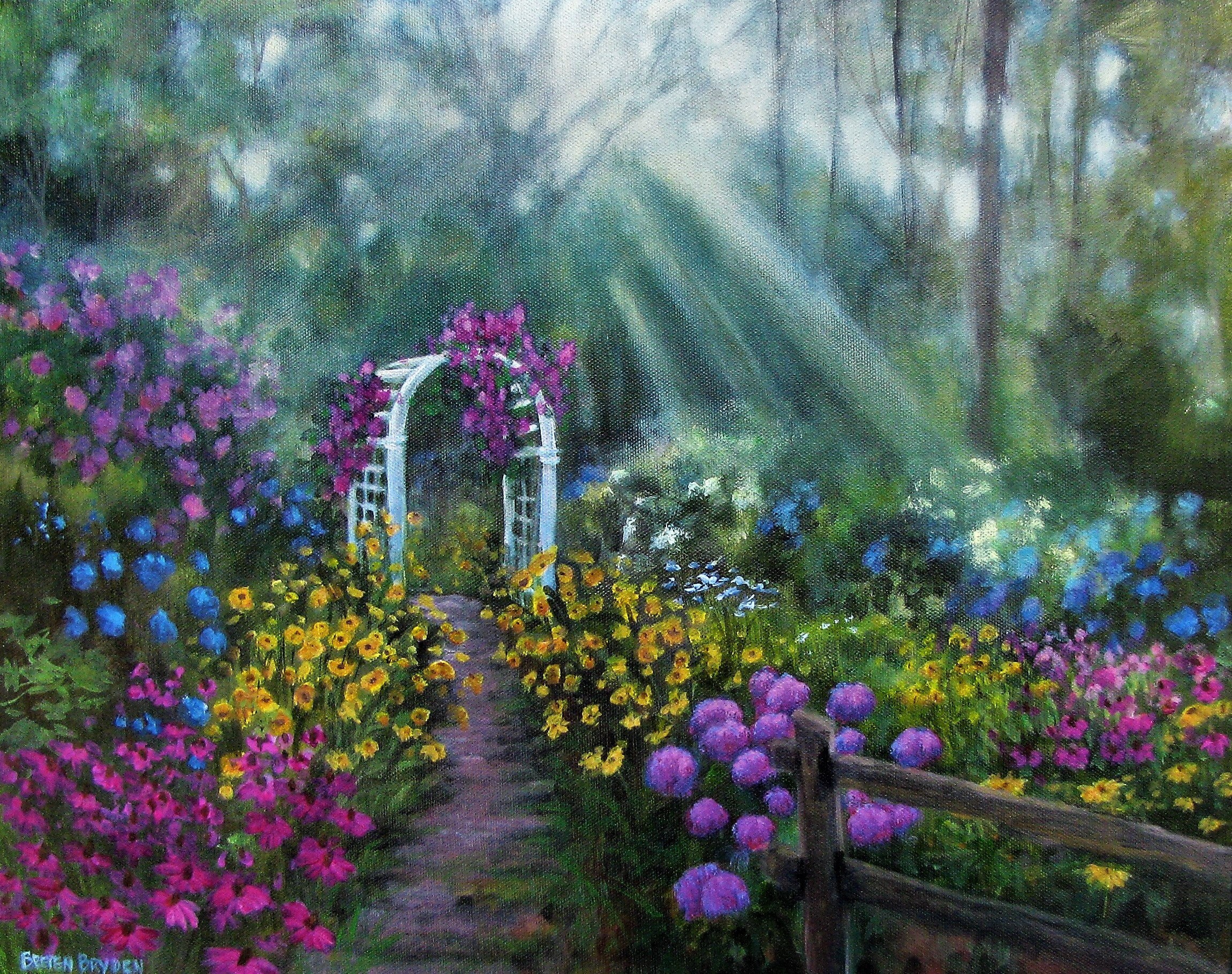 Original Acrylic Painting Coastal Garden Flowers Landscape Etsy