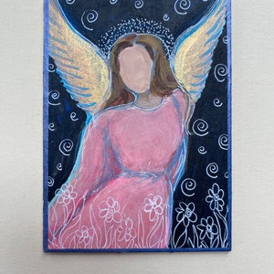 Angel Painting Original MINIATURE Acrylic Spiritual Sympathy Grief Pet Loss Religious Art 2.5&quot; x 3.5&quot;