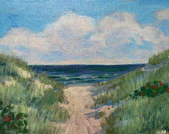 Original Acrylic Painting 5"x7" Ocean View Dunes Beach FREE shipping