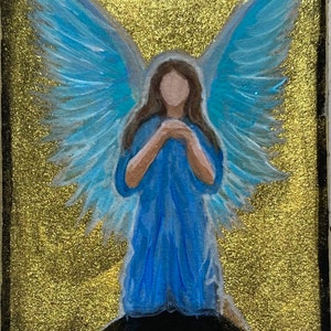 Angel Miniature WOOD PAINTING, Healing Energy, small art