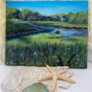 Trees Pond River Marsh Original Acrylic Landscape Painting 8x10 Free shipping image 6