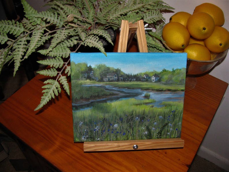 Trees Pond River Marsh Original Acrylic Landscape Painting 8x10 Free shipping image 2