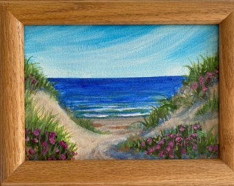 Small Painting, Beach, Dunes, Ocean, Sea, Coastal, Wall decor,  Original, signed Acrylic Painting 5"x7"