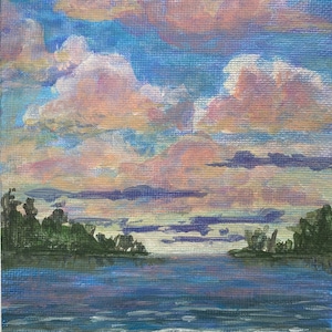 Seascape Clouds Ocean Sea  Original Painting Art Wall decor signed Acrylic  5&quot;x7&quot;