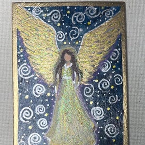 Engel Gemälde Original MINIATUR Acryl spirituelle Heilung Energie religiös 2,5 "x 3,5"